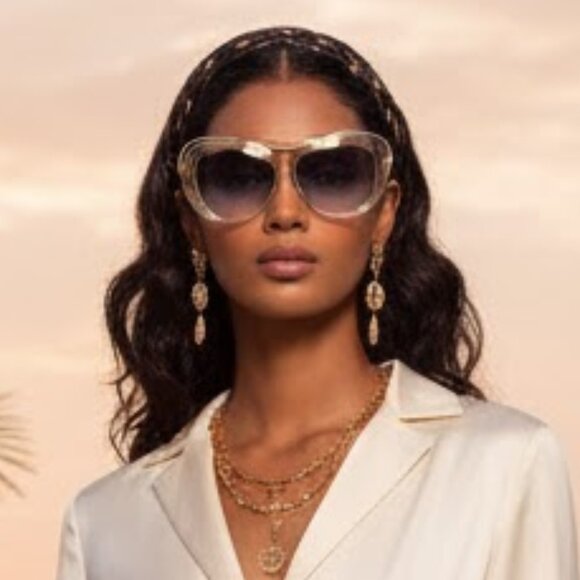 Gradient blue gold layered cat eye sunglasses - Picture 2 of 6